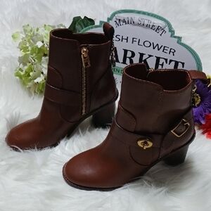 NWT Coach Brown Ankle Booties with Buckle Detail